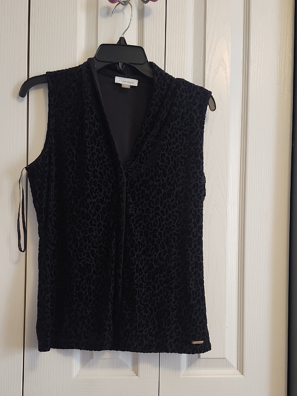 Calvin Klein Black Velvet Burnout Sleeveless V-Neck Top